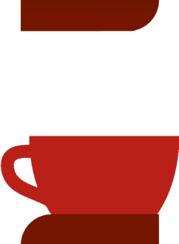 Café Damasco  Um gráfico de uma xícara de café vermelha, com fundo transparente