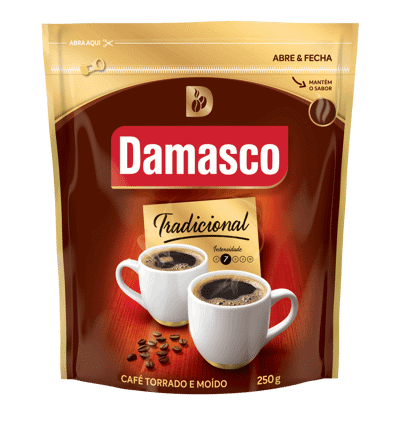 Pacote de produtos de Café Damasco Tradicional Abre e Fecha 250g