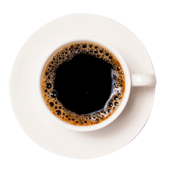 Uma xícara de café fotografada de cima